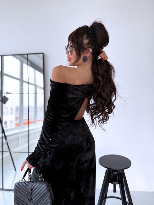 Velvet set top + pants "PINECONE" - BLACK